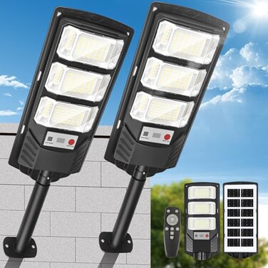 EWIQIRAO Solar Lights Outdoor Waterproof 2 Pack Solar Flood Light Outdoor Motion Sensor LED 6500K Security Light Remote Street Lights Dusk to Dawn Wall Mount for Yard Parking