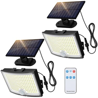 Adiding Solar Outdoor Lights 202 LEDs Flood Lights with 164 ft Cable Remote Control Solar Motion Sensor Outdoor Lights 3 Modes Solar Powered Security Lights for Outside Patio Yard Garage 2 Pack