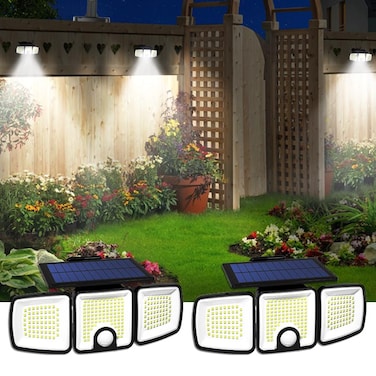LUCISPIRA Solar Lights Outdoor with Motion Sensor 223 LED Security Light Outdoor IP65 Waterproof LED Floodlight 3 Adjustable Heads 90360 Wide Angle Wall Light for Yard Garage Porch Garden 2 Packs