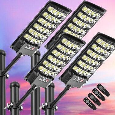 VowelsOne Solar Street Lights Outdoor Waterproof48000LM 320Wide Angle Flood Light LED Solar Parking Light with Motion Sensor and Remote Control for Outdoor Streets CourtyardsParking Garages4Pack
