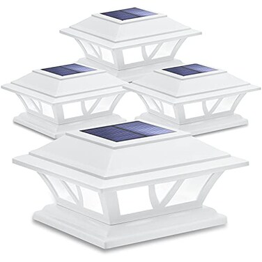 SIEDiNLAR Solar Post Lights Outdoor 2 Modes LED Fence Deck Cap Light for 4x4 5x5 6x6 Posts Garden Patio Decoration Warm WhiteCool White Lighting White 4 Pack