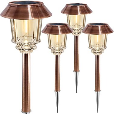 XMCOSYXMCOSY Solar Lights Outside Waterproof 4 Pack Auto OnOff 1040 LM Dimmable Outdoor Solar Lights for Yard Garden Pathway Driveway Walkway Warm White