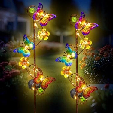 NAN ZAI NAN FANG Butterfly Solar Stake Lights Waterproof for Outdoor Decor GardenLawnPatio or Courtyard 2 Pack
