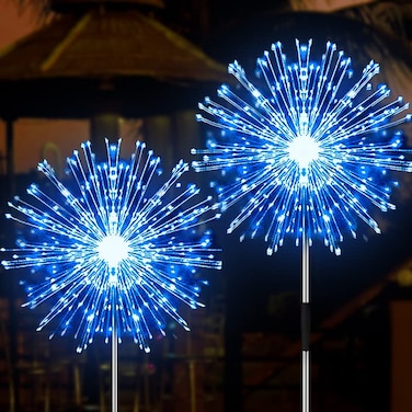 JJGoo Solar Firework Lights 2 Pack 120 LEDs 2 Lighting Modes Solar Garden Lights Outdoor Waterproof for Yard Patio Walkway Pathway Party Wedding Christmas Decorative Blue