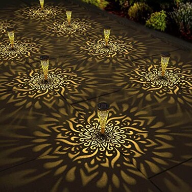 gardencave 6 Pack Solar Lights Outdoor Garden Decorative Mandala Solar Garden Lights with Warm Light Waterproof Solar Pathway Landscape Lights for Path Backyard Walkway Yard Decor Gardening Gifts for