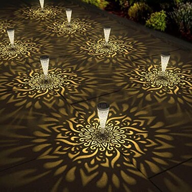 gardencave 6 Pack Solar Lights Outdoor Garden Decorative Mandala Solar Garden Lights with Warm Light Waterproof Solar Pathway Landscape Light for Path Patio Backyard Walkway Yard Decor White