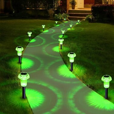 Priddop Solar Lights Outdoor Pathway Waterproof 8 Pack Green LED Green Stake Acrylic Mushroom Decorative Garden Lights for Yard Landscape Patio Outside Decorations