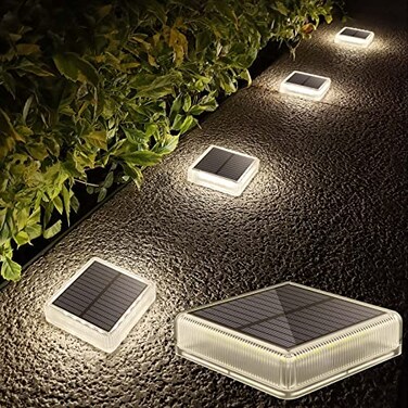 Lacasa Solar Deck Lights Outdoor Waterproof LED Step Lights Solar Powered Driveway Dock Lights Marine White 4000K Dusk to Dawn for Garden Steps Yard Patio Pathway Square 4 Pack