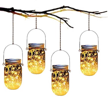 Yitee Solar Fairy Jar Lights4 Pack 30 Led Mason Jar Decor Firefly Lightsfor Outdoor Patio Garden Table Decorations Solar Lantern Mothers Day GiftMason JarsHangers Included