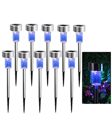 NEWOTE 10PCS Blue Outdoor Lights LED Steel Garden Solar Powered Landscape Light Lamp Yar Pathway Stake Lights