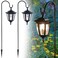 Dynaming 2 Pack Solar Hanging Lights Outdoor Solar Powered Garden Decorative Lanterns with 2 x 38 Inch Shepherd Hooks Waterproof Landscape Lighting for Lawn Patio Yard Pathway Driveway Warm White