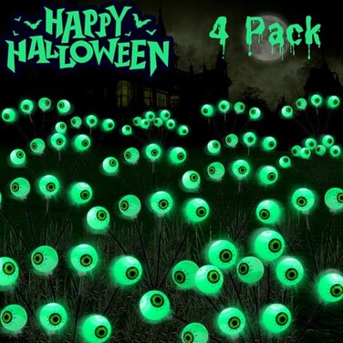 LCHUANG 4 Pack Halloween Decorations Outdoor Lights 32LED Solar Scary Eyeball Pathway Light Swaying by Wind Waterproof Solar Halloween Stake Lights for Garden Porch Lawn Pathway Green