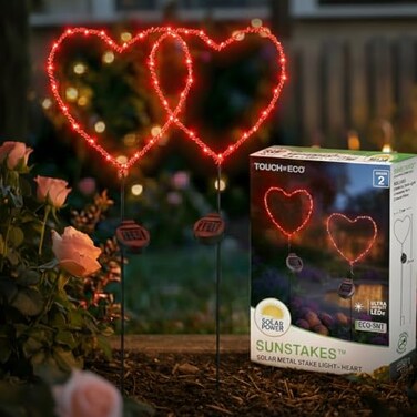 Touch Of ECO Solar Heart Garden Stake Light with Copper Wire LED Red Light Metal Frame Valentines Day Outdoor Decor for Yard Patio Pathway Waterproof Red Heart Shaped Solar Lights Lawn Decor Gift