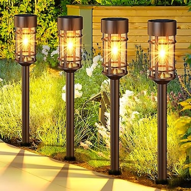 ILANCK Solar Pathway Lights Outdoor Solar Lights 8 Pack Metal Glass Design Waterproof Auto OnOff Bright LongLasting Garden Landscape Lighting Walkway Driveway