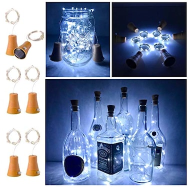 NiniTe LIGHTS 6 Pack Solar Powered Wine Bottle Lights 20 LED Waterproof Copper Cork Solar Lights for Wedding Christmas Outdoor Holiday Garden Patio Pathway Decor Cool White