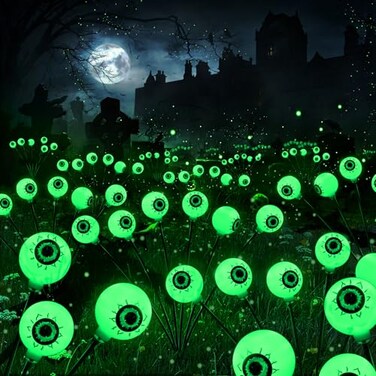 Brizled Solar Halloween Lights 2 Pack Total 12 LED Green Halloween Eyeball Lights 2 Modes Outdoor Green Eyeball Light Swaying Outside Scary Pathway Light Waterproof for Garden Yard Lawn Path Decor