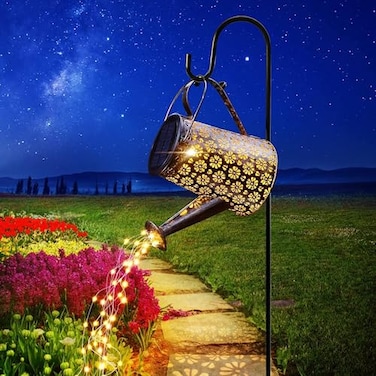 Lureshine Outdoor Solar Watering Can with Lights Garden Decor Large Solar Powered Lanterns Hanging Waterproof LED Decorative Retro Metal Kettle String Lights for Table Yard Pathway Walkway Gardening G