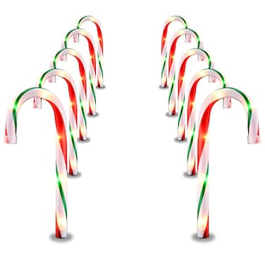 GAGALIFE Candy Cane Lights 10 Pack Candy Cane Pathway Lights 10 Christmas Candy Cane Lights Outdoor Candy Cane Decor for Walkway Driveway Sidewalk Garden Yard Xmas Path Lights with Stakes