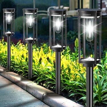 COXSENI Solar Pathway Lights Outdoor 6 Pack Bright Solar Path Lights Outside Waterproof Solar Powered Landscape Light for Walkway Driveway Lawn Patio Sidewalk Garden Yard Cool White