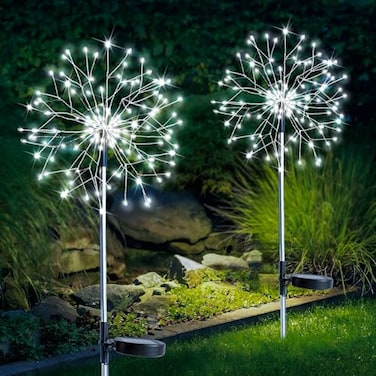suddus Solar Garden Lights Outdoor Waterproof Decorative 2Pack 150LED Firework Lights Solar Fairy Lights for Yard Garden Party Patio Pathway Flowerbed White