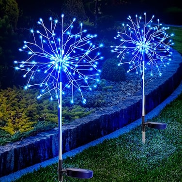 suddus Solar Garden Lights Outdoor Waterproof Decorative 2Pack 150LED Firework Lights Solar Fairy Lights for Yard Garden Party Patio Pathway Flowerbed Blue