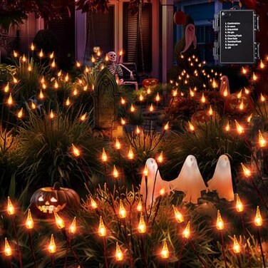Brizled Halloween Pathway Lights 754ft 3 Pack Candle Flame Orange Lights Outdoor with Timer Battery Powered Halloween Light Waterproof Spooky Path Light for Path Yard Walkway Garden Thanksgiving