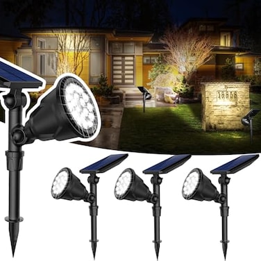 JSOT 600 LM Solar Spotlights Outdoor for GardenIP65 Waterproof Solar Spot Lights Landscape Lighting for Walkway Wall Garden Backyard Path Pathway Driveway 18LED Beads Cool White 4 Pack