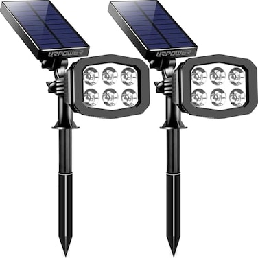 URPOWER Solar Lights Outdoor 2in1 Waterproof Solar Spotlight Auto OnOff Wall Lights Pathway Lights Landscape Lighting for Yard Garden Pool Cool White 2 Pack
