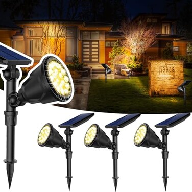JSOT 600 Lumen Bright Solar Lights Outdoor WaterproofSolar Powered Landscape Spotlights Solar Walkway Lighting for Backyard Garden Pathway Driveway Path Wall Patio Decor Warm White 4 Pack
