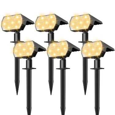 NYMPHY Solar Lights Outdoor Waterproof IP68 56 LED 3 Lighting Modes Solar Powered Garden Yard Spot Solar Lights for Christmas Outside Landscape 6 Pack Warm White