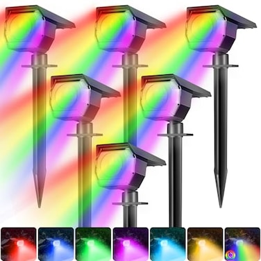 Peasur 6 Pack Solar Spot Lights Outdoor Color Changing 7 Modes Halloween RGB Solar Powered Waterproof Spotlight Landscape Lighting for Outside Yard Garden Pathway