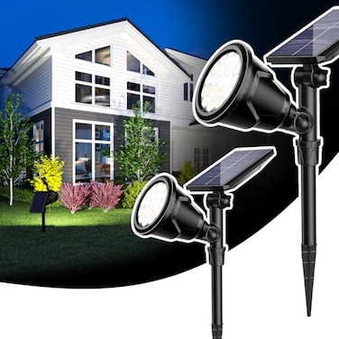 ROSHWEY Solar Spot Lights Outdoor 600LM Spotlights Waterproof Outside Flood Lighting for Driveway Backyard Patio Garden Landscape Deck Garage Cool White 2 Pack