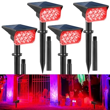 CREPOW Solar Spot Lights Outdoor20 LED Waterproof IP65 Solar Landscape Light Adjustable Panel Spotlights for Wall Tree Yard Garden Halloween Christmas Red Lights 4 Pack