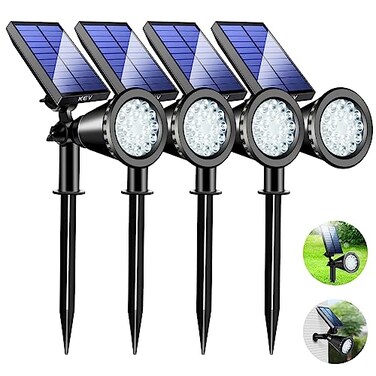 KEV 800 Lumens Solar Spot Lights Outdoor18 LEDs Solar Flood Lights with 2 Modes Adjustable IPX65 WaterproofSolar Spotlight for DrivewayBackyardPatio LandscapeTreeGarageCool White 4 Pack