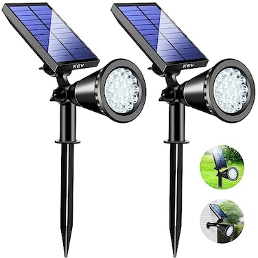 KEV 800 Lumens Solar Spot Lights Outdoor18 LEDs Solar Flood Lights with 2 Modes Adjustable IPX65 WaterproofSolar Spotlight for DrivewayBackyardPatio LandscapeTreeGarageCool White 2 Pack