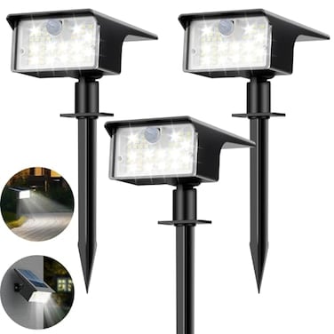 nipify Solar Spot Lights Outdoor 3 Pack62 LED Solar Motion Sensor Lights Outdoor Waterproof 3 Modes Solar Powered Landscape Spotlights 2in1 for Outside Yard Wall Garden Cool White