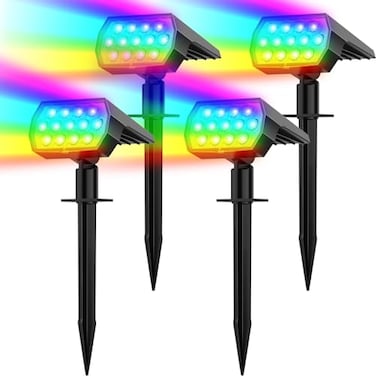 Flaow Solar Spot Lights Outdoor Color Changing7 Modes4 Pack Christmas IP65 Waterproof Landscape Spotlights Dusk to Dawn Solar Powered Security Light for Patio Gate Walkway Pool Garden Yard Driveway