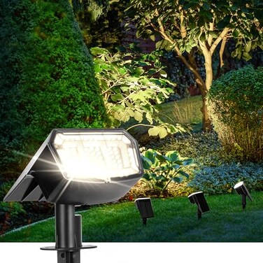AUDERWIN Solar Spot Lights Outdoor 63 LED 3 LightingWaterproof IP65 Modes Spotlights for Outside House Yard Garden Landscape Lights 4 Pack Natural Light