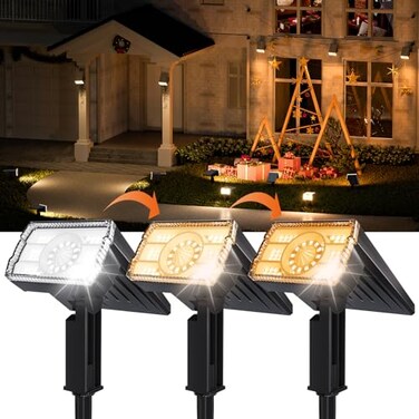 ALFIOT 2Pack Solar Lights Outdoor Waterproof IP67 3 Color Modes WarmCool White Hybrid with 3 Lighting Modes 105 Adjustable Dusk to Dawn Solar Spotlights for PathwayGardenYard WallGround Lighting