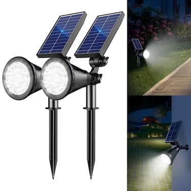APOMAO Solar Lights Outdoor Waterproof 36 LEDs 1000LM Adjustable Solar Spot Lights Outdoor 2in1 Solar Powered Spotlight Landscape Lighting for Garden Yard Pathway 2 Pack Cool White