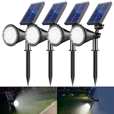 APOMAO Solar Spot Lights Outdoor 36 LEDs 1000LM Adjustable Solar Lights Outdoor Waterproof 2in1 Solar Powered Spotlights Landscape Lighting for Garden Yard Pathway 4 Pack Cool White
