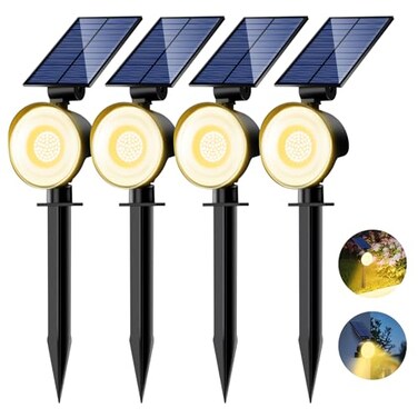 nipify 4 Pack Solar Lights Outdoor Waterproof 53 LED Solar Spot Lights with 3 Modes Landscape Spotlights for Outside Garden Yard Trees Warm White