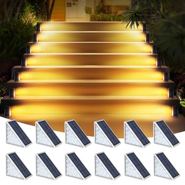 AUDLES LED Solar Step Lights Waterproof Outdoor Stair Lights Warm White Solar Deck Lights IP67 Solar Decoration Lights for Yard Patio Garden Walkways Front Door Pathway Driveway Porch 12 Pack
