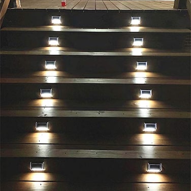 Lightess Solar Lights Outdoor Waterproof Deck Light Solar Stair Lights Outside LED Step Lighting Stainless Steel for Paths Patio Garden Yard Pack of 6