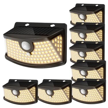 Aootek New Solar Motion Sensor Lights 120 LEDs with Lights Reflector270 Wide Angle IP65 Waterproof Step Lights for Front Door Yard Garage Deck Black Warm White 8Pack