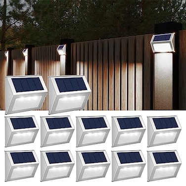 JSOT Solar Fence Lights 12 Pack Solar Outdoor Light Deck Lights Waterproof Outside Lighting for Garden Backyard Patio Yard Stair Step Wall Railing Post Cool Light