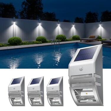 Roopure 4 Pack Solar Wall Lights Stainless Steels Outdoor Waterproof Motion Sensor Modern Metal Lamps for Fence Deck Post Stair Front Porch Dock Patio Yard House Siding Convenient Security Lighting