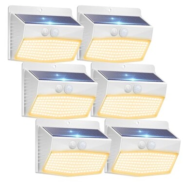 Peasur 6 Packs Solar Outdoor Lights Motion Sensor Solar Security Lights Waterproof with 3 Lighting Modes Solar Powered Wall Lights Outside for Garden Fence Yard Deck Warm White