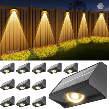 SenLuKit Solar Fence Lights Outdoor Waterproof High Brightness LED Spot Lens Deck Lights 7 Mode Warm Cool White RGB Solar Powered Wall Light Decor for Christmas Outside Patio Step Backyard Rail 12 Pac