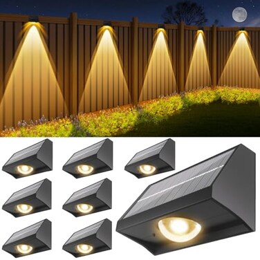 SenLuKit Solar Fence Lights Outdoor Waterproof High Brightness LED Spot Lens Deck Lights 7 Mode Warm Cool White RGB Solar Powered Wall Lighting Decor for Outside Patio Step Backyard Railing Pool 8 Pac